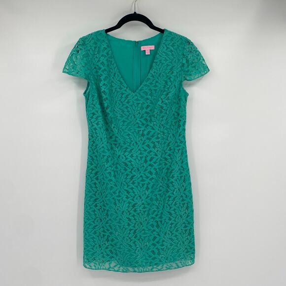 Lilly Pulitzer Women's Green Metallic Jungle Lace Mini Erica Dress Size Medium - Picture 3 of 10